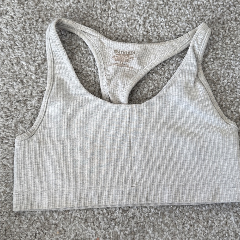 Athleta Light Gray Ribbed Sports Bra
